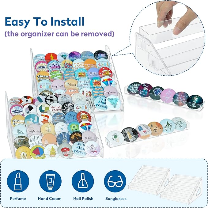 PACMAXI 7-Layer Transparent Acrylic Button Pins Display Case, Large Capacity Storage Organizer for 35-60 Badges, Portable and Durable Display Box (2 Pack 7-Layers)
