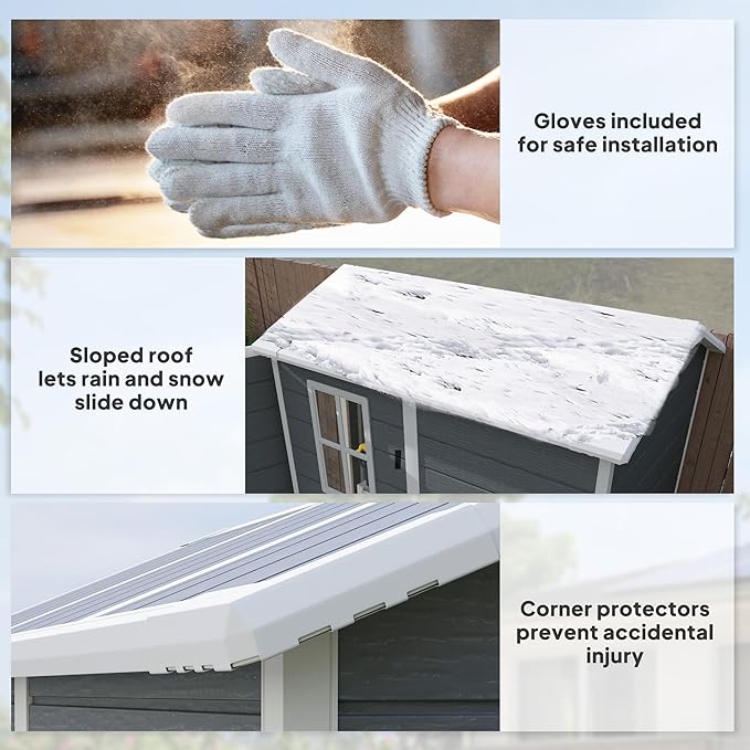 Outsunny 6' x 4' Outdoor Storage Shed, Waterproof Resin Plastic Shed with Floor, Window, Lockable Doors and Vents, All-Weather Garden Tool Shed for Backyard, Patio, Lawn, Gray