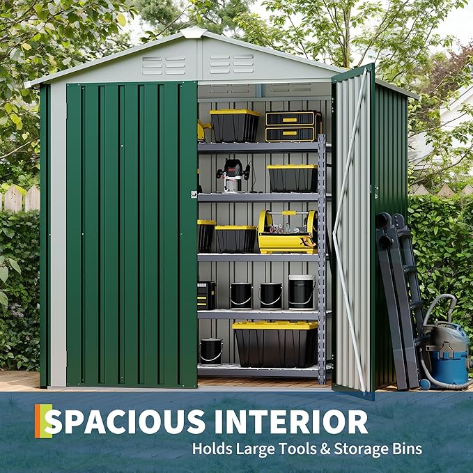 6x4 FT Outdoor Storage Shed, Garden Tool Storage Shed with Sloping Roof and Double Lockable Door, Outdoor Sheds with Panel Protection for Backyard Garden Patio Lawn