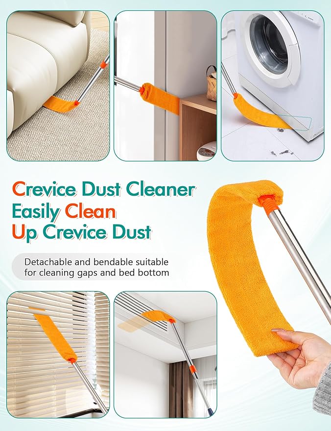 Ceiling Fan Cleaner Duster with 76" Extendable Long Handle,180° Wall Mop Cleaner for Walls/Ceiling Fans/Dust/Baseboards/Floors/Blade Blinds/dDoors Clean,Feather Duster Cleaning Kit