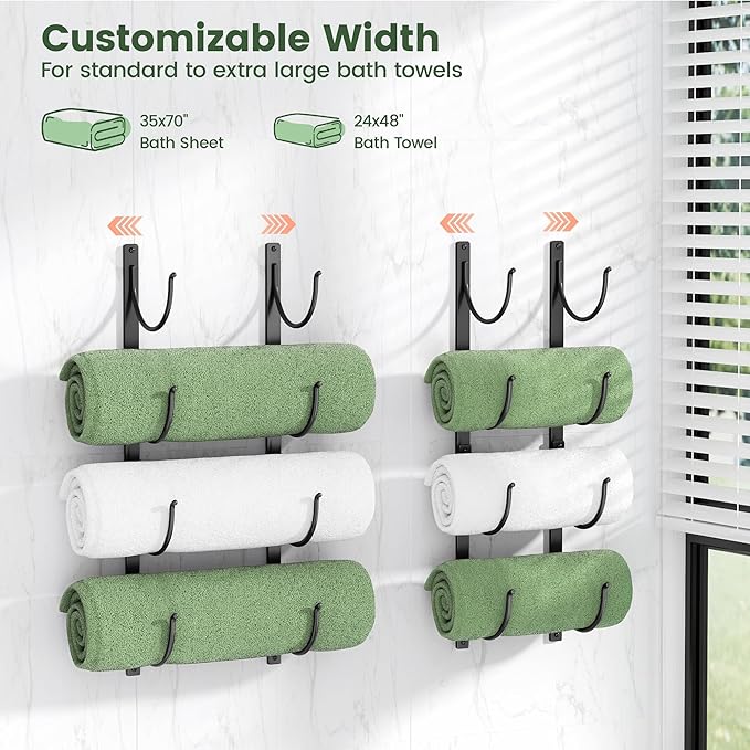 Rolled Towel Rack for Bathroom– 4-Tier Rolled Towel Storage Holder,Metal Organizer for Towels & Large Bath Sheets, Space Saving Rack for Small Bathroom, RV, Camper, Closet, Black Metal