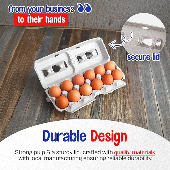 MT Products Custom Printed Egg Cartons 1 Dozen - Natural Pulp Personalized Egg Container (Pack of 25) - Made in USA