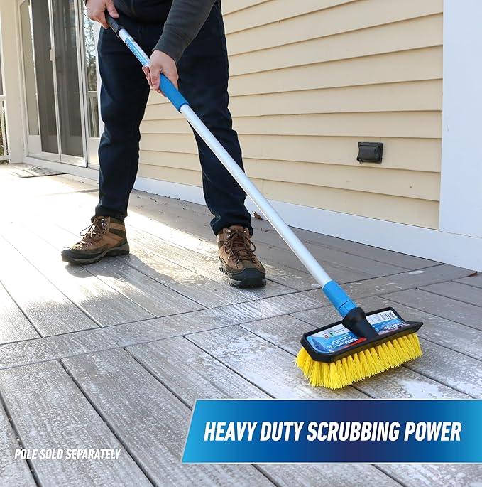 Unger Professional Hydropower Lock-On 10” Bi-Level Scrub Brush, Cleaning Supplies, Scrubber Tool, Compatible with Waterflow Poles, Use in Garage, Driveway, Deck, Concrete, Cement, & Brick(Pack of 12)