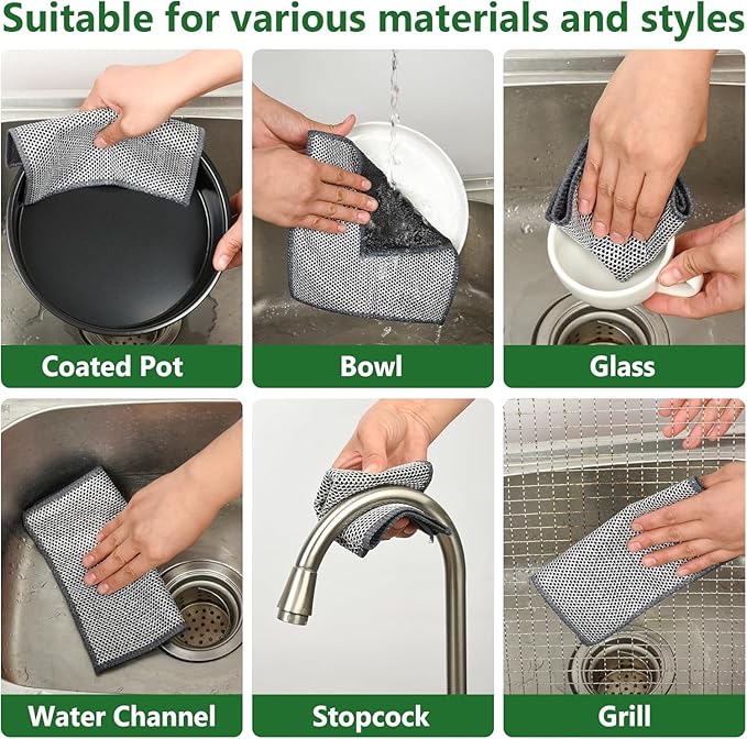 6Pack Double Side Wire Dishcloth, Upgrade Wire Cleaning Cloths, Soft Multipurpose Non-Scratch Wire Dishwashing Rags for Home/Kitchen(7.87''x7.87'')-Light Grey