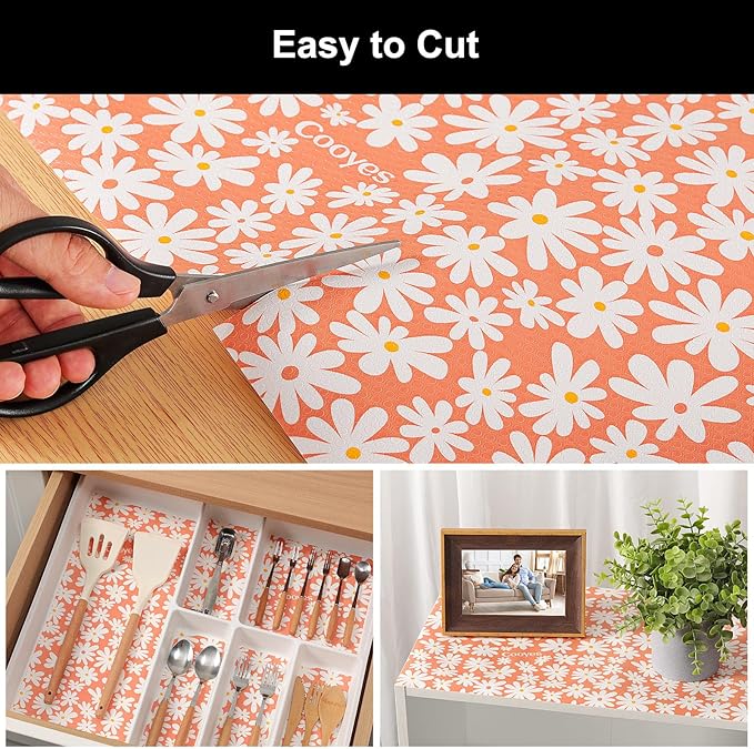 Cooyes Shelf Liner – Premium Non-Adhesive Cabinet & Drawer Liner for Kitchen – Waterproof Shelf Paper with Modern Pattern – Durable EVA Cabinet Mat – Easy to Cut （17.5" W x 78.7" L）