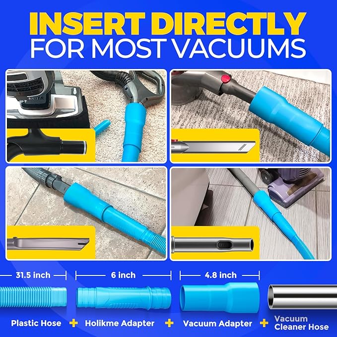 Holikme 2 Pieces Dryer Vent Cleaner Kit, Dryer Lint Vacuum Attachment and Flexible Dryer Lint Brush, Dryer Vent Vacuum Hose Attachment,Blue