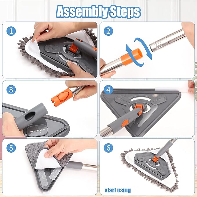 85" Wall Mop Cleaner with Long Handle and Stainless Steel Hook - 180° Rotating Wall Cleaner - Duster Tool for Walls, Multifunctional Scrapper, Ceiling, Windows and Floor with Extension Poles