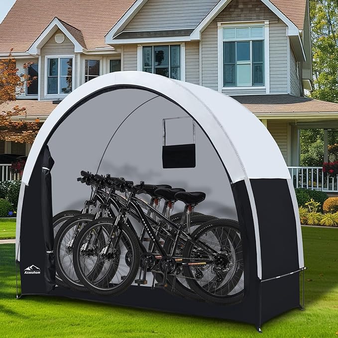 Bike Storage Shed Tent with Rain Fly, Enhanced Waterproof & Sun Protection Outdoor Storage for Bicycle, Motorcycle, Easy Setup Portable Shelter for Garden Tools, Lawn Mower (Large)