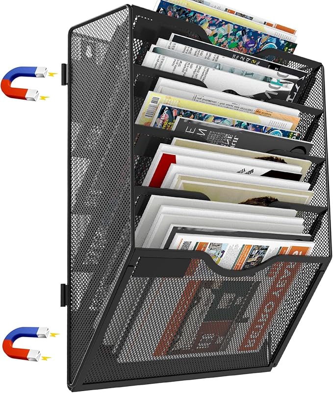 5 Tier Magnetic File Holder for File Cabinets, Refrigerator, Whiteboard, Office, No Drilling Installation Large Capacity Black Magnetic File Holder