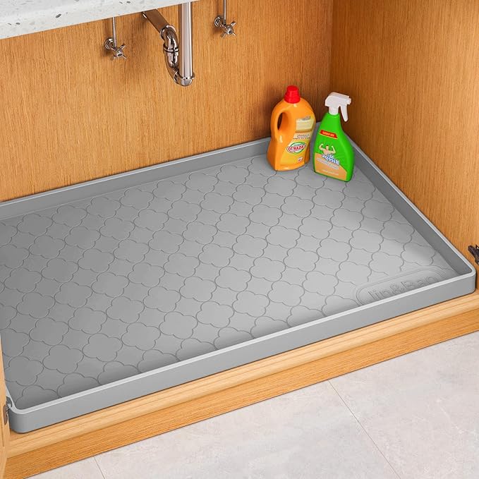 Jin&Bao Waterproof Under Sink Mat 28" x 19", Thick Silicone Mat Cabinet Protector for Kitchen and Bathroom, Shelf Liner, Home Organizer and Storage, Multipurpose Tray for Gadgets and Essentials