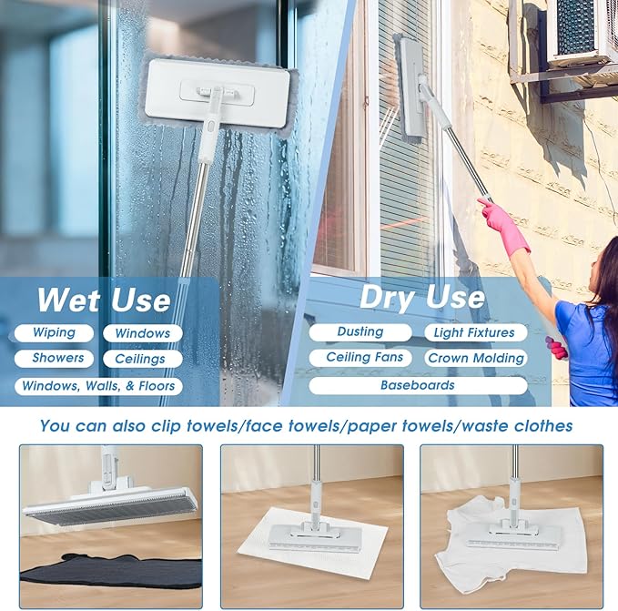 Disposable Dust Mop with 3 Shiny Cleaning Wipe Cloths, 360°Spin No Wash Mop, 4Ft Extension Pole Snap Grip Mini Mop -Automatic Cloth Changing, Small Disposable Dust Mop Set for Tile, Floor and Wall