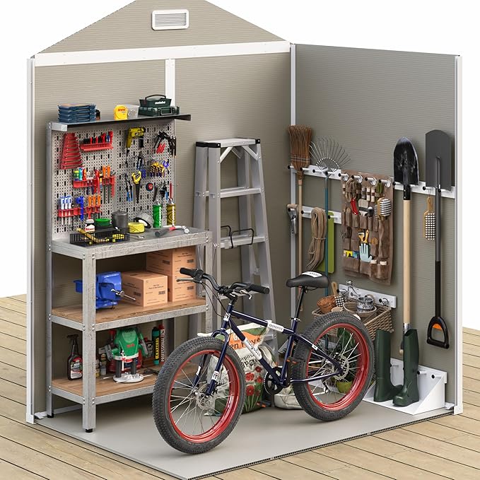 UDPATIO Outdoor Storage Shed 6x4.5 FT, Plastic Sheds & Resin Outside Storage for Trash Can, Bike, Lawnmower, Generator, Tool Shed with Lockable Door for Backyard, Lawn, Patio, Sandstone