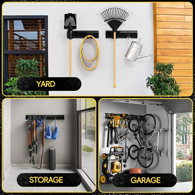 SPECILITE Garage Storages Tool Organizers, Wall Mount Garden Sturdy Rack 48 Inches with Adjustable Heavy Duty Metal Hooks for Yard Shed Max 485lbs