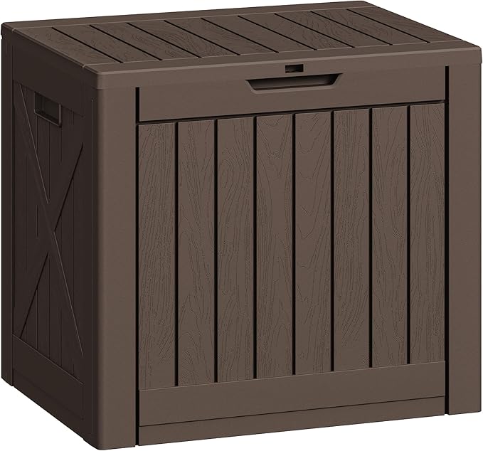 Greesum 40 Gallon Outdoor Deck Box with Lock, Resin Storage Chest for Patio Furniture Cushions, Garden Tools, Pool Toys, Waterproof & UV Resistant, Large Capacity, Dark Brown