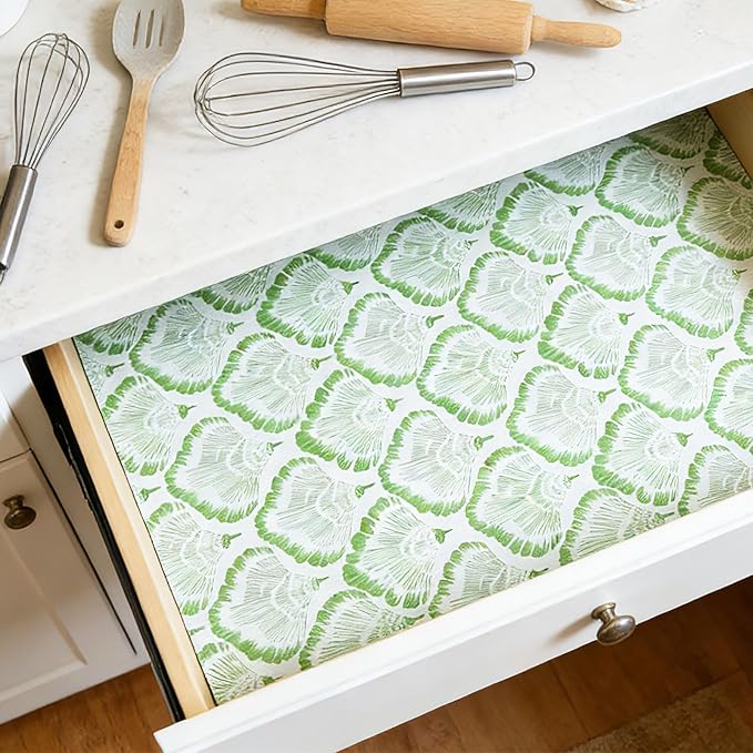 Drawer and Shelf Liner - Green Banana Leaf Pattern,Non Adhesive Non Slip Waterproof Easy-Clean Liner for Kitchen Cabinet, Refrigerator, Bathroom, Pantry Storage Drawers, 17 in x 30 Ft.