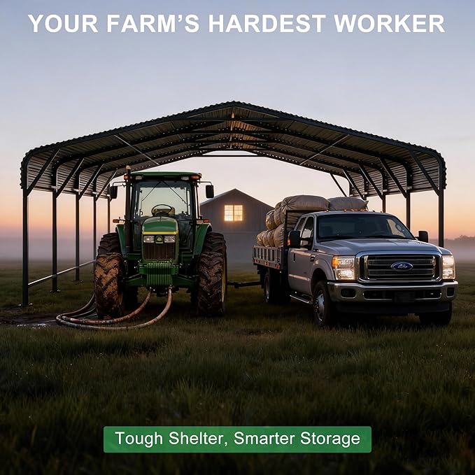 20x20 FT Heavy-Duty Metal Carport, Outdoor Galvanized Steel Shelter for Pickup Trucks, Motorcycles, Boats, Cars & Tractors