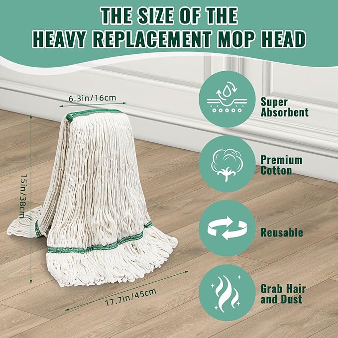 20oz Heavy Mop Replace Head, 6 Pack Commerical Replacement Mop，mop Head Replacement，Reusable Mop Head Refills-Replacement Mop Heads Suitable for Heavy Commercial Industrial Residential Areas