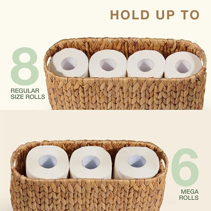 Toilet Paper Storage Basket, Toilet Paper Holder with Storage for Up to 8 Rolls, Coastal Bathroom Decor, Rattan Bathroom Accessories