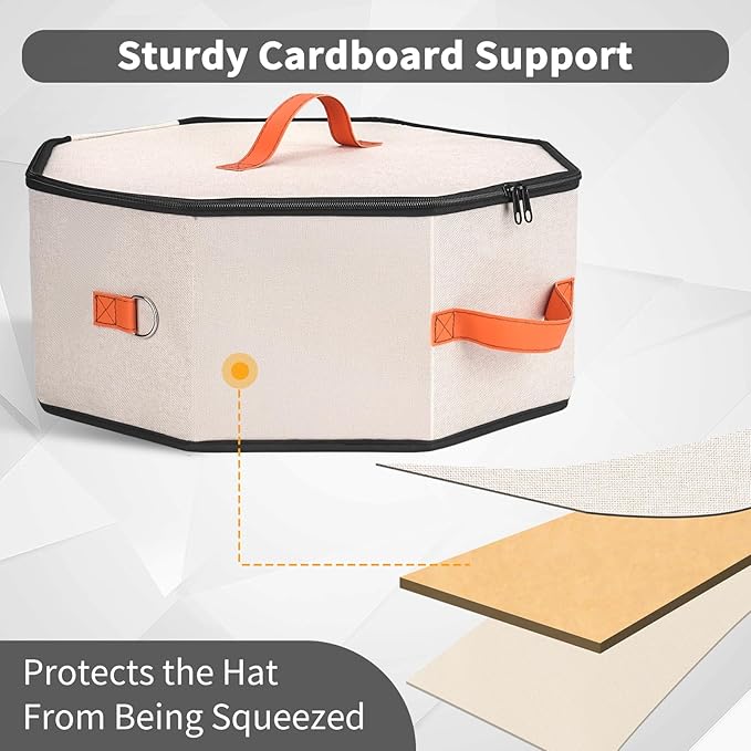 Hat Storage Box for Women & Men, Hardboard Support Hat Boxes with 1 Door Hook Hat Organizer, Cowboy Hat Box for Travel, Hat Bag Hat Case (Beige)