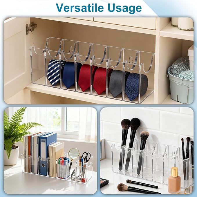 Acrylic Belt Organizer for Closet, 7-Compartment Belt Storage Holder Rack, Clear Belt Box for Men’s & Women’s Belts, Tie & Scarf Organizer, Stackable or Wall-Mount Accessory Storage