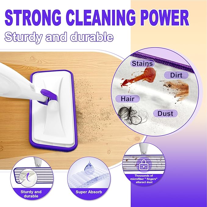 Spray Mops for Hardwood Floor Cleaning: EXEGO Wet Mops with 5 Microfiber Refillable Pads for Swiffer Powermop - Floor Mop with Sprayer Dust Dry Mopping Tools for Tile Wood Laminate Vinyl Marble
