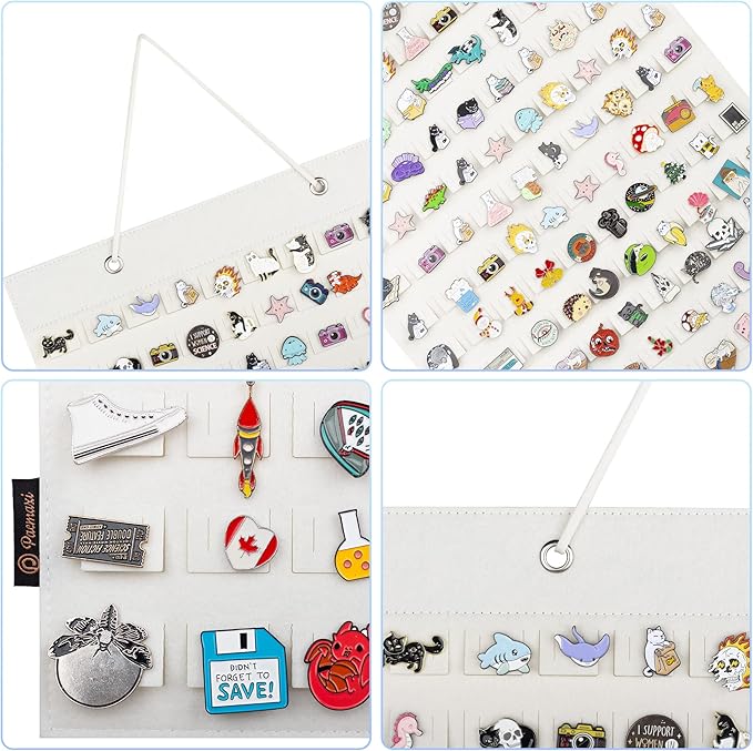 PACMAXI Hanging Brooch Pin Organizer, Display Pins Storage Case, Brooch Collection Storage Holder, Holds Up to 96 Pins.(Not Include Any Accessories) (M-170 Slots, Ivory White, Medium)