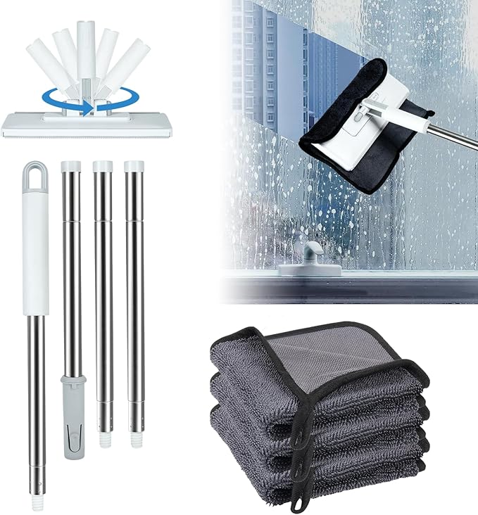 Disposable Dust Mop with 3 Shiny Cleaning Wipe Cloths, 360°Spin No Wash Mop, 4Ft Extension Pole Snap Grip Mini Mop -Automatic Cloth Changing, Small Disposable Dust Mop Set for Tile, Floor and Wall