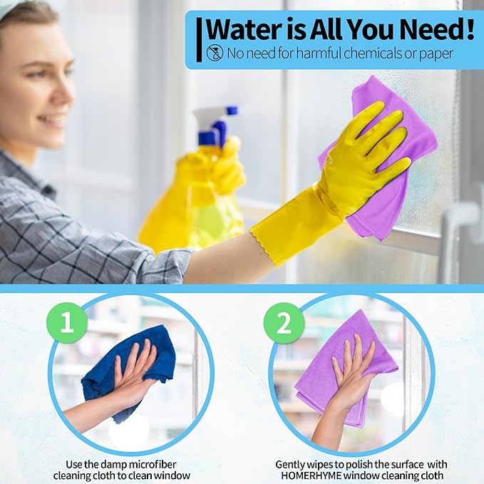HOMERHYME Microfiber Cleaning Cloth, 12 Pack Window Glasses Cleaning Cloth, Reusable Lint-Free Streak Free Polishing Cloth Wipes for Stainless Steel, Eyeglass, Mirror, Screen & Lense,12"*12" Purple