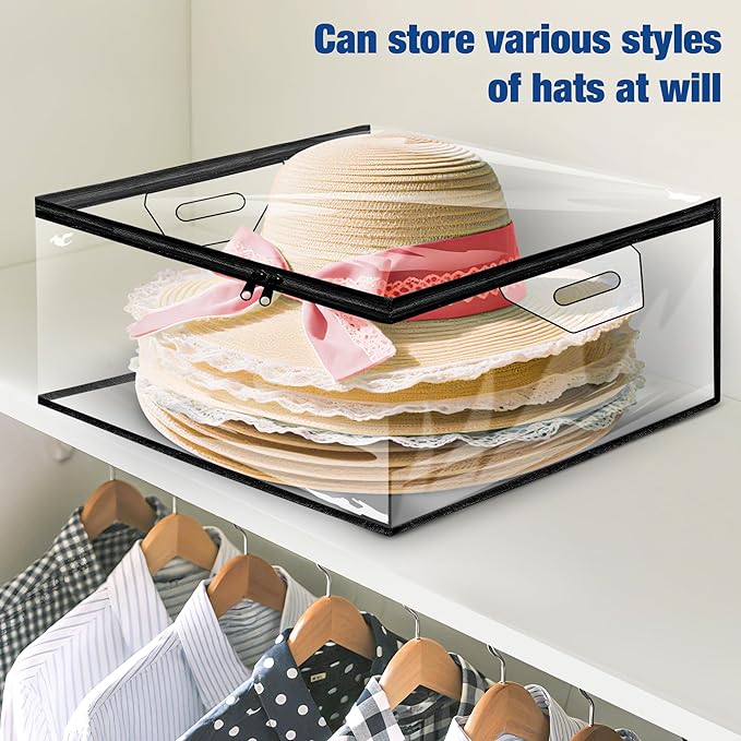 Clear Hat Storage Bag, Cowboy Women Hat Organizer with Handle, Large Capacity for Cloth, Books, Blanket, Travel， Dorm