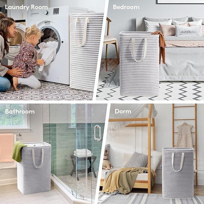 Lifewit 3 Pack Laundry Hamper Large Collapsible Laundry Baskets, Freestanding Waterproof Clothes Hamper with Easy Carry Handles in Laundry Room Bedroom Bathroom College Dorm, Grey, 3 x 80L