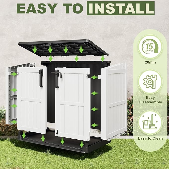 Plastic Outdoor Storage Shed, 36 Cu Ft Waterproof Outdoor Storage Cabinet with Dual Lock Door for Backyard, Patio, Garage, Garden to Store Tools & Accessories, Wood-Grain（Light Grey