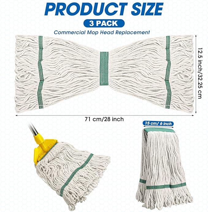 Eccliy 24 Pack Heavy Loop End Cotton String Mop Head Heavy Duty Mop Head Commercial Refills Replacement Bulk for Home Industrial Commercial Floor Cleaning