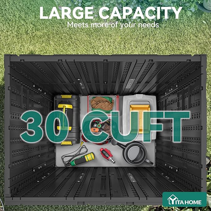 YITAHOME Outdoor Tall Storage Cabinet with 4 Shelves, Waterproof Resin Vertical Tool Shed, Lockable 30 cu. ft. Storage Shed for Patio, Garden, Yard, Dark Gray