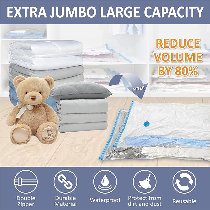 Cozy Essential 4 Pack XXL Jumbo Vacuum Storage Bags, Extra Large Vacuum Seal Bags for Comforters, Bedding, Blanket Storage, Giant Space Saver Bags for Huge Stuffed Toy(47.2x35 in)