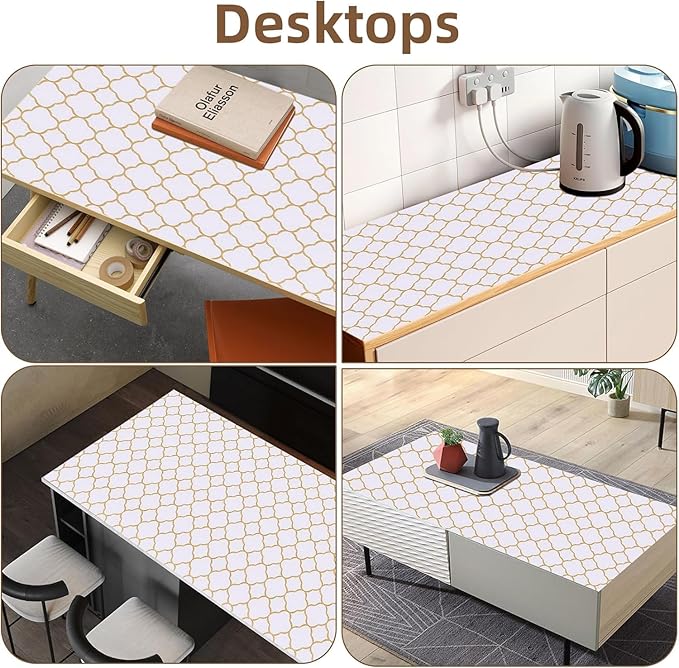 Shelf Drawer Liners for Kitchen Cabinets Non Adhesive Drawer Liner Thickened Refrigerator Liner Gold Quatrefoil Strong Non-Slip Paper for Tool Box with Knife and Tape Measure,11.8 x 354.3 Inches