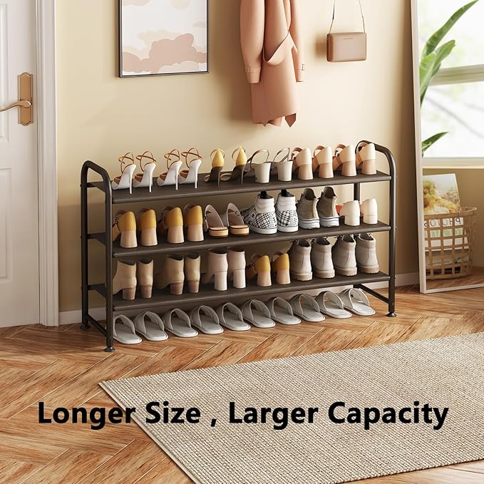 Shoe Rack 3 Tier Long Storage Organizer Wide Metal Shoe Shelf for Closet Entryway Brown