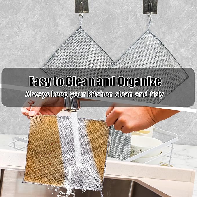 Navona 18 Pcs New Upgrade Steel Wire Dishcloth, Double-Layer Multipurpose Dishwashing Rag, Powerful Cleaning Non-Scratch Dishcloth Rag for Cookware, Sinks, Dishes, Stove Tops