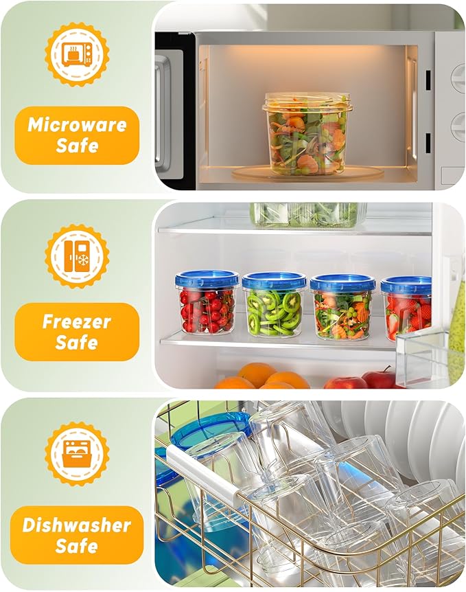 12 Pack-24 oz Freezer Storage Containers, Plastic Food Storage Containers with Twist Top Lids, BPA Free and Reusable Soup Containers with Lids, Leakproof/Microwave/Dishwasher Safe