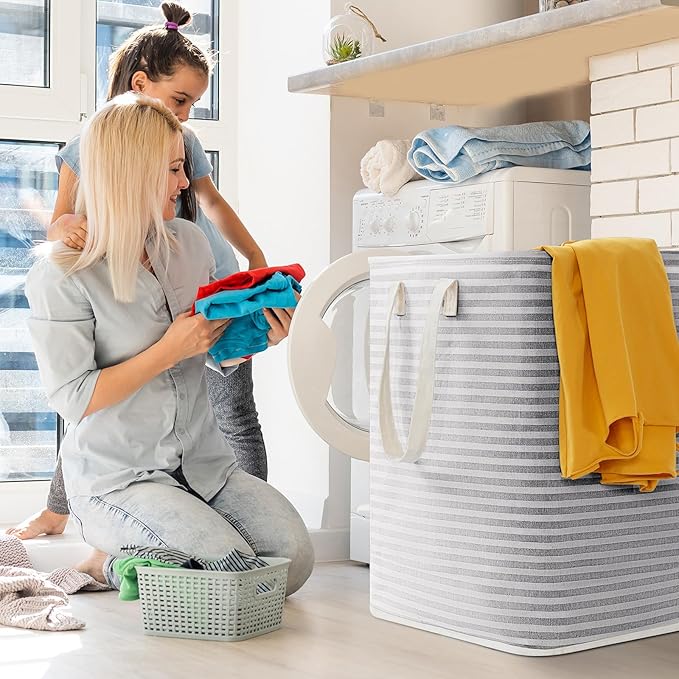Lifewit 2 Pack Laundry Hamper Large Collapsible Laundry Baskets, Freestanding Waterproof Clothes Hamper with Easy Carry Handles in Laundry Room Bedroom Bathroom College Dorm, Grey, 2 x 90L