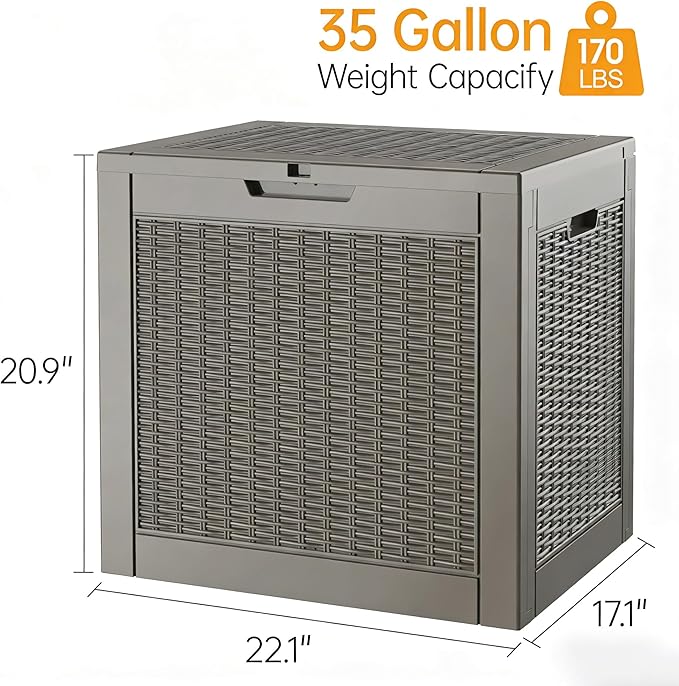 Oudoor Storage Deck Boxes Waterproof, Waterproof and UV Resistant Outdoor Storage Box Lockable Lid for Delivery Box, Indoor, Garden Tools, Pool Supplies, Patio (Grey, 35 Gallon)