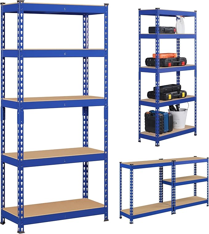 Topeakmart 5-Tier Utility Shelves, Metal Storage Shelves, Adjustable Shelving Units, Boltless Assembly, Garage Shelves Shed Shelving for Warehouse Garage Shed Basement- Blue, 27.5 x 12x 60 Inch