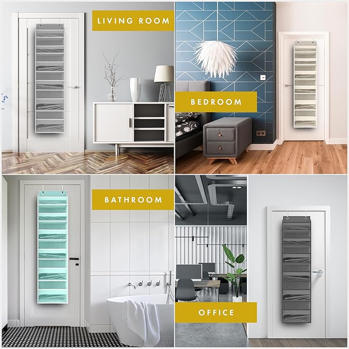 HOMELUX THEORY UPGRADED 6 Tiers Over The Door Organizer Hanging - 100D EXTRA THICK & 50lbs HUGE CAPACITY, 12 Side Mesh Pockets Over The Door Shoe Organizer, Hanging Closet Organizer (Light Gray, 1pc)