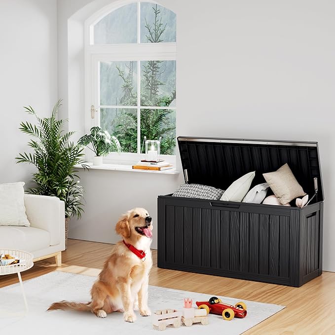 Outdoor Storage Box, 80 Gallon Resin Deck Box Waterproof for Patio Furniture, Garden Tools and Pool Accessories, Lockable UV-Resistant Storage Bin Bench Cabinet for Outside, Black