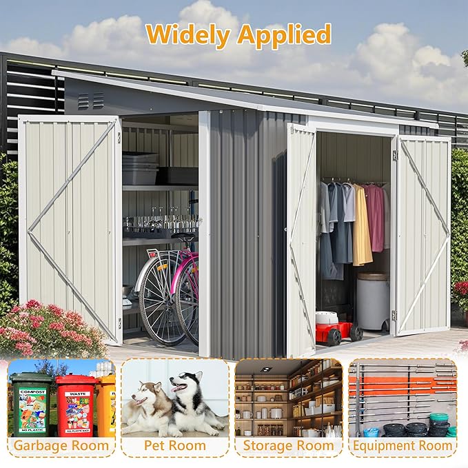 6x8FT Metal Outdoor Storage Shed with Floor Frame,Large Tool&Lawn Mower Shed with Two Lockable Doors for Garden Backyard Patio Storage,Outside Lean to Waterproof Storage Shed