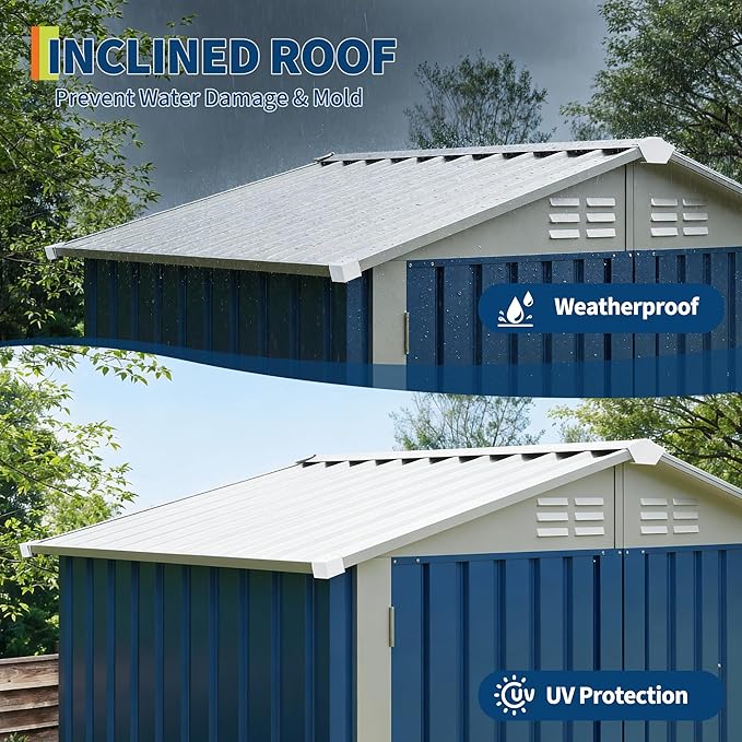 6x4 FT Outdoor Storage Shed, Garden Tool Storage Shed with Sloping Roof and Double Lockable Door, Outdoor Sheds with Panel Protection for Backyard Garden Patio Lawn,Navy Blue