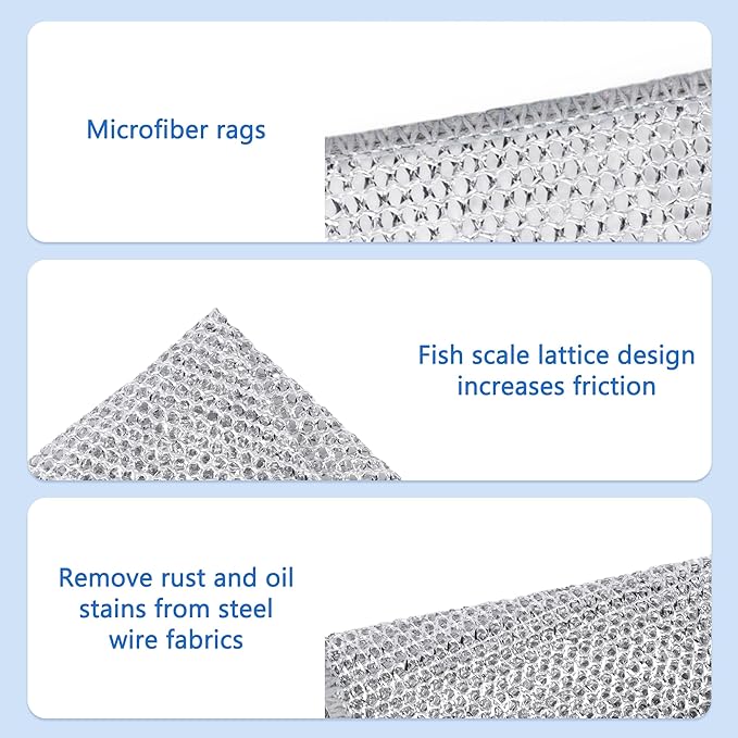 10PCS Set Non-Scratch Steel Wool Dishcloth - Multi Purpose Wire Dishwashing Rags Kitchen Towels and Dishcloths Sets Durable Cleaning Pads Bathroom Home Essentials Cleaning Supplies Tools