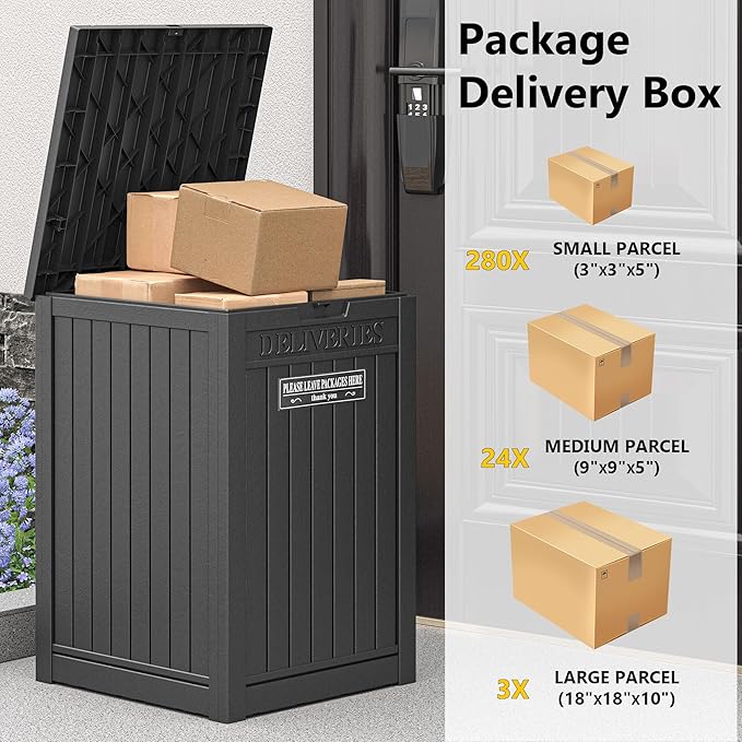 Package Delivery Box for Outside, 48 Gallon Storage with Lockable Secure, Large Double Wall Resin Outdoor Package Delivery Waterproof Deck
