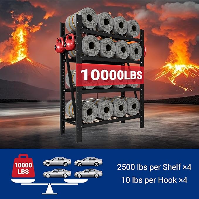 FLEXIMOUNTS 10000LBS 2 Pack Garage Shelving, 4-Tier Heavy Duty Shelving Unit, 23.6" D x 49.6" W x 71" H, Industrial Shelving, Adjustable Storage Shelves for Garage, Basement, Warehouse, Workshop