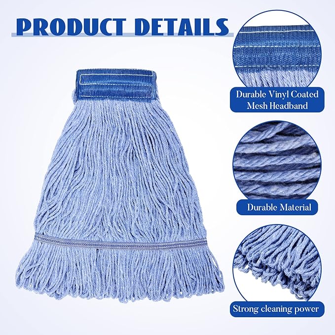 Gejoy 10 Pack 24oz Mop Head Replacement Commercial Cleaning Mop Head Wet String Heavy Duty Cotton Industrial Mophead for Floor Cleaning