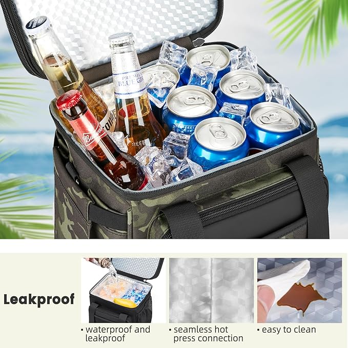 Insulated Lunch Bag & Lunch Box for Men - Double Deck Reusable Lunch Bag for Women Tote Cooler Bag Leakproof Soft Expandable - Large Lunchbox for Work/Adult/Picnic/Outdoor (Camo，15L)